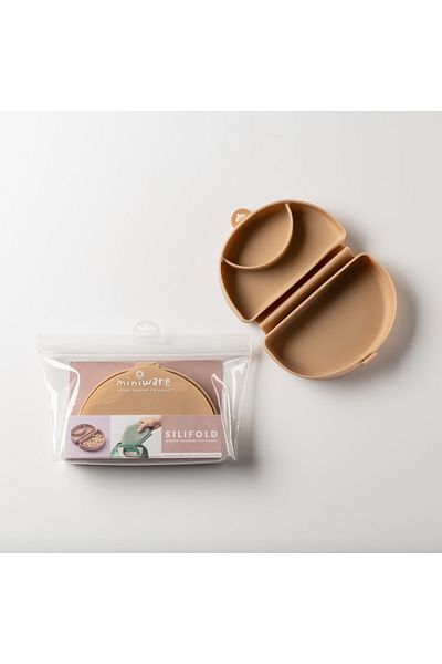 Babyjem Nádoba na príkrmy pre deti Miniware Silifold, 100 % potravinársky silikón, farba mandľové maslo