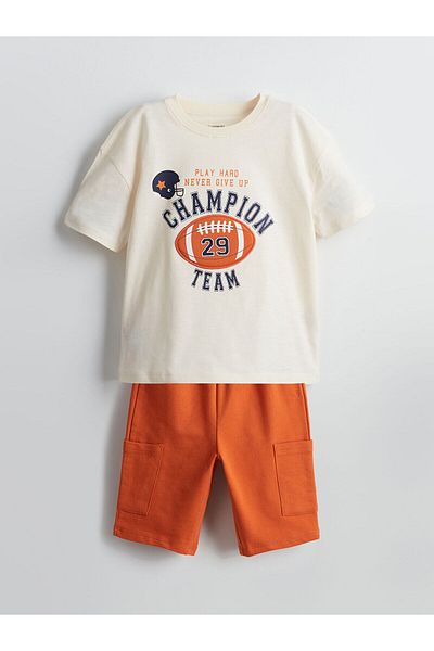 LC Waikiki Crew Neck Printed Boys' T-Shirts and Shorts 2-Piece