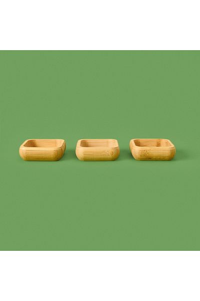 MİEN Mien Set of 3 Square Bamboo Snack Bowls - Brown - 9.5 cm