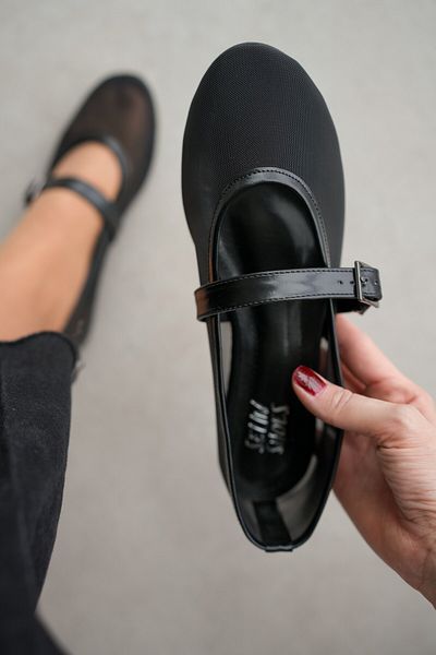 selinshoes Balerini de damă din tul cu vârf oval melon - NEGRI