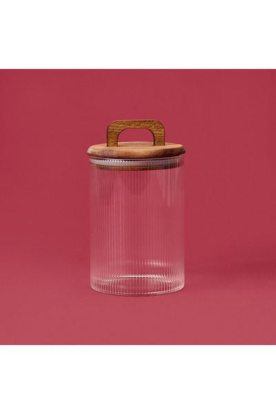MİEN Mien Acacia Glass Food Container with Lid - Brown / Transparent - 900 ml