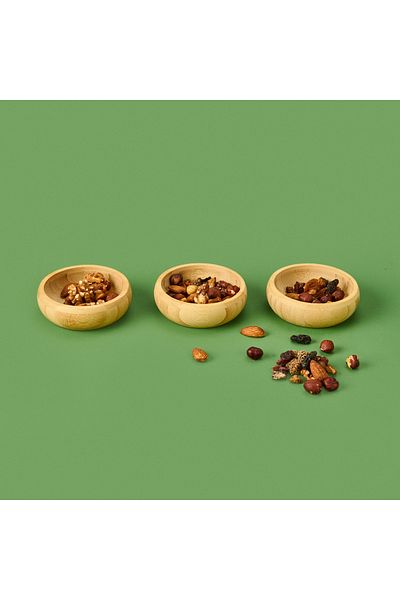 MİEN Mien Set of 3 Round Bamboo Snack Bowls - Brown - 9.5 cm