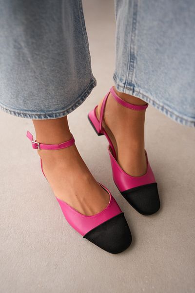 selinshoes Sofia Oval Toe Double Color Women's Ballerinas with Cross-Straps - Fuchia