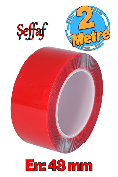 Badem10 Çift Taraflı Silikon Bant Montaj Bandı Şeffaf 48 mm x 2 Metre Güçlü Ç...