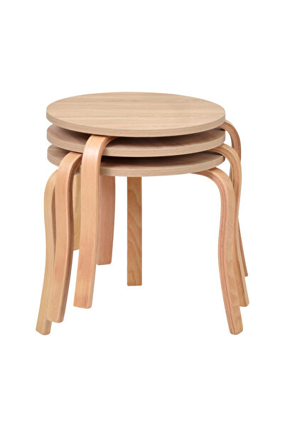 VİLİNZE Eva Ahşap Çok Amaçlı Zigon Tabure (3 Adet)