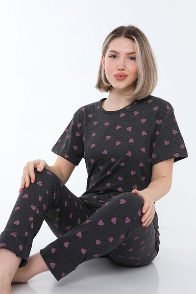FAMESTEKSTİL Costum de pijama de vară cu mâneci scurte