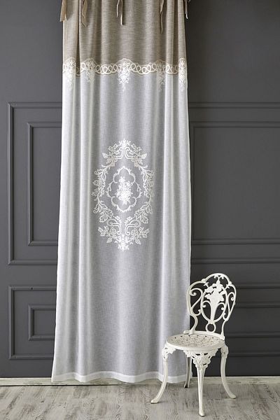 CASA NATURALE Linen Look Embroidered Panel Curtain 7461-02-028-01