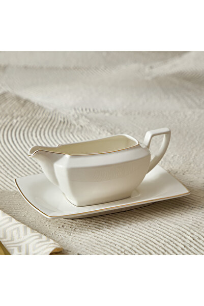 Generic قارب تقديم مرق اللحم من الخزف الصيني الجديد من بيس مع صحن - 450 مل