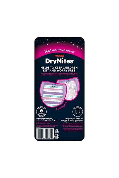 DryNites Huggies Drynites Night Panties Girls 8-13 Years 30-48 kg 6 Pack 54 Pieces