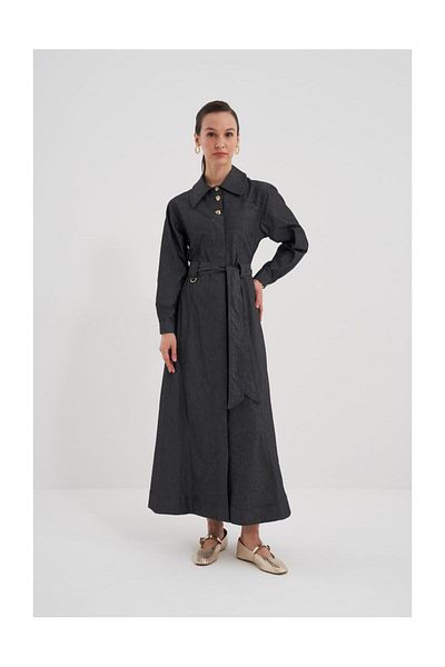 FUSHYA Rochie din denim cu nasturi cu curea