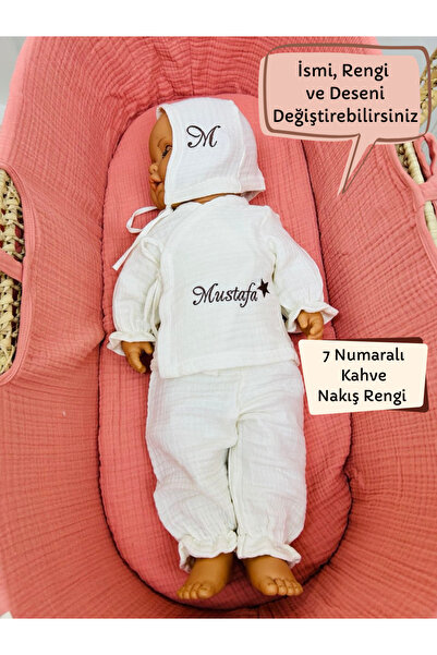 KARSU TASARIM 4 Katlı Müslin İsimli Hastane Çıkışı Zıbın Pijama ve Şapka