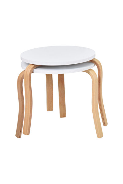 VİLİNZE Eva Ahşap Çok Amaçlı Zigon Tabure (2 Adet)