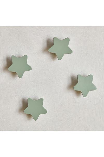 erorex Star Shaped 4-Piece Wooden Wall Hook Set - 6x3x6 cm