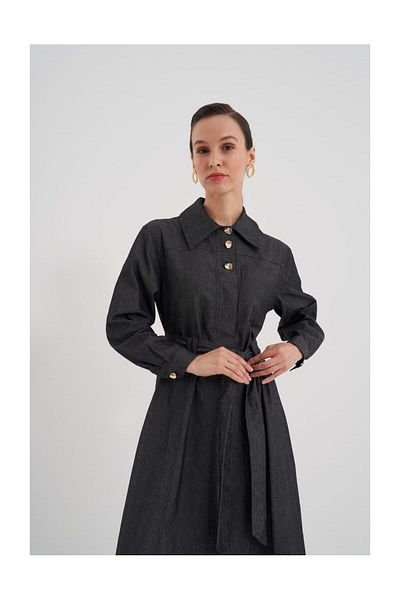 FUSHYA Rochie din denim cu nasturi cu curea