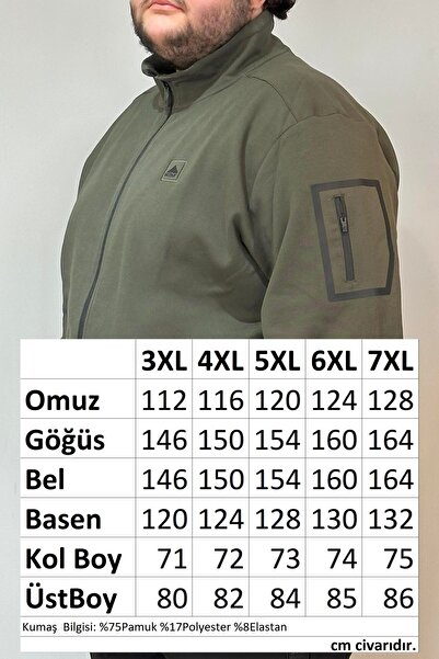 REMSA Великий розмір Екстра Баттал Бавовняна тканина Чоловічий спортивний верх 24723 Хакі