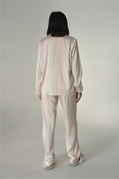 COCCOLARSI Sogni Lineari Saten Uzun Pijama Takımı LDK05