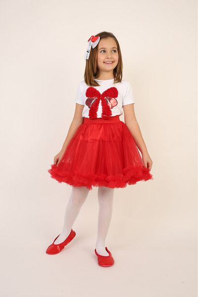 vyloo Girl- Floral Short Sleeve Badi and Short Tulle Skirt- 23 April Special Day Show Outfit