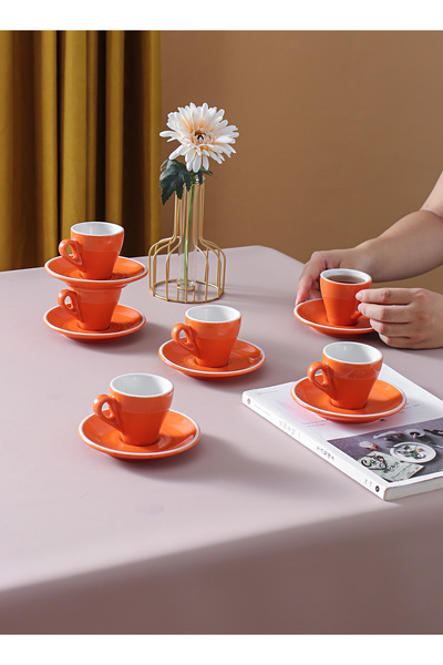 sharpdo 80ML Ceramic Coffee Cup And Saucer Set With Colored Glaze And White Edge