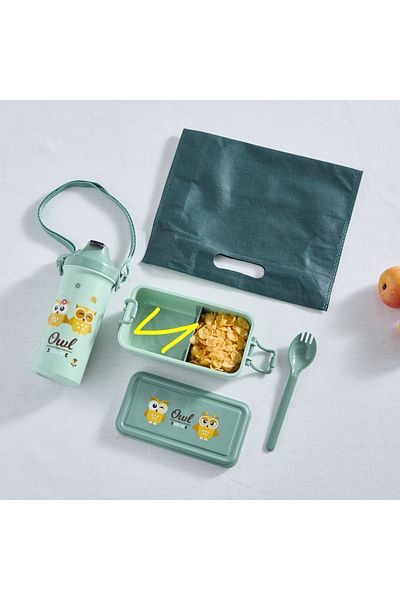 erorex Neo Owl Lunch Box and Bottle Set with Spork - 500 ml