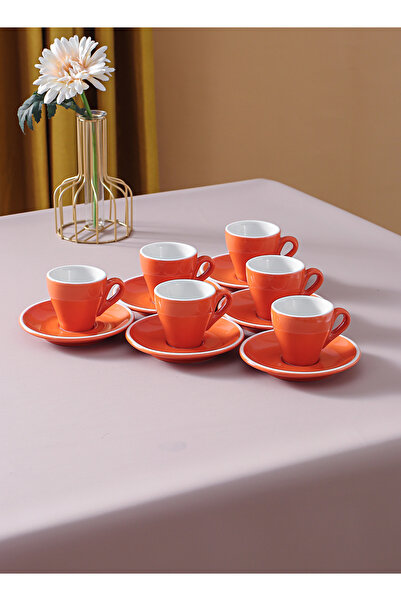 sharpdo 80ML Ceramic Coffee Cup And Saucer Set With Colored Glaze And White Edge