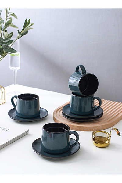 sharpdo Ceramic Cup And Saucer Kiln Glaze Changing Process Four Pieces Cups And Saucers