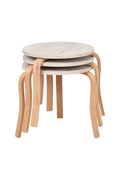 VİLİNZE Eva Ahşap Çok Amaçlı Zigon Tabure (3 Adet)