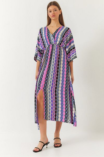 Bianco Lucci Women's Double Breasted V Neck Front Slit Detail Print Dress 60261411