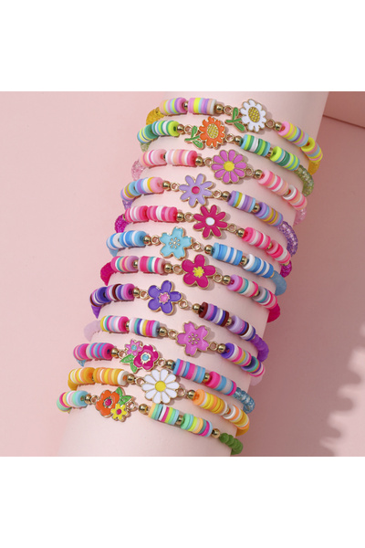 Choice مجموعة من 12 قطعة من أساور الخرز المرنة المصنوعة يدويًا على شكل زهرة ي...