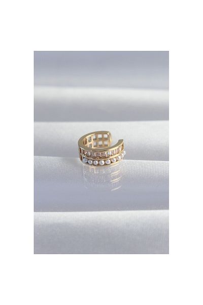 Skygo Brass Gold Color Pearl Baguette Stone Earcuff Earrings - Tj-Bkp9339