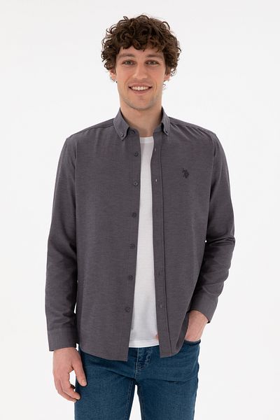U.S. Polo Assn. Ανδρικό μακρυμάνικο πουκάμισο Anthracite Basic 50296777 -VR006