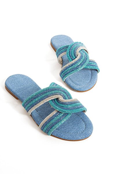 diclepolat Papuci de damă Tinet Denim Color Stone Detaliați