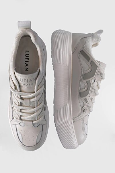 Lufian Pantofi albi Lufian Jake, cu șireturi din piele naturală