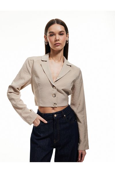 Koton Buttoned Long Sleeve Tie Detailed Crop Shirt