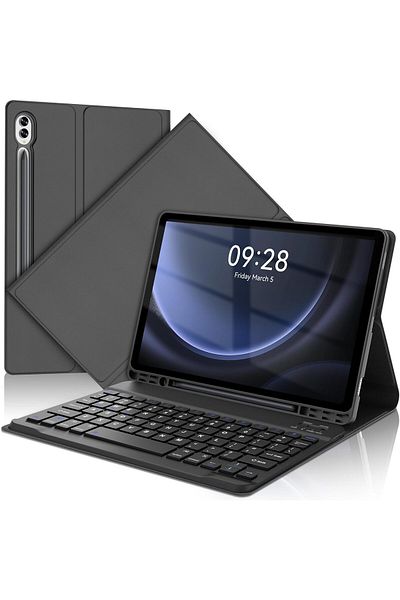 AWH حافظة لوحة مفاتيح لجهاز Galaxy Tab S9 FE 5G مقاس 10.9 بوصة وS9 مقاس 11 بوصة، قابلة للفصل وبلوتوث، باللون الأسود