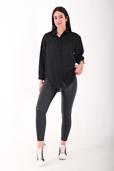 Blues Outlet Cămașă subțire din bumbac pentru femei-NEGRĂ