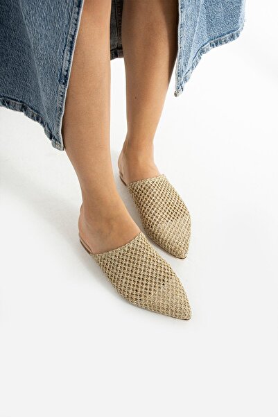 diclepolat Beige Color Women's Straw Casual Slippers