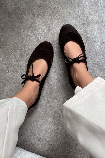 NİŞANTAŞI SHOES Tokyo Brown Oryginalne zamszowe baleriny damskie z płaską podeszwą i jednym paskiem