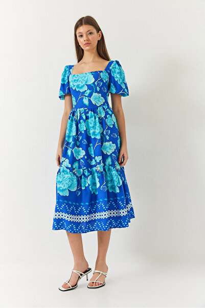 Bianco Lucci Women's Watermelon Sleeve Square Neck Patterned Tericotone Dress 60261412