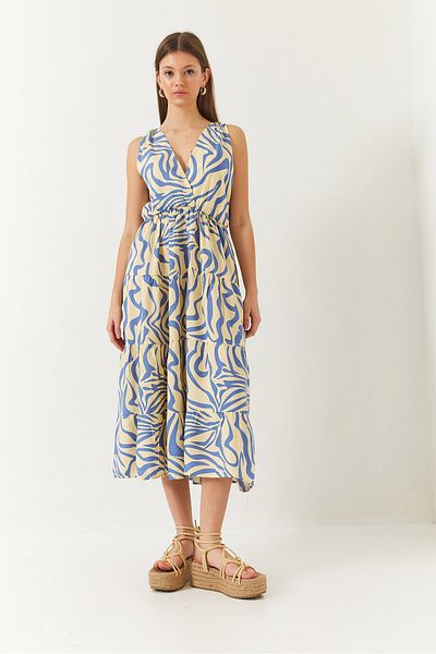 Bianco Lucci Rochie de damă cu decolteu dublu, cu talie elastică, cu șnur la spate, cu imprimeu 60261428