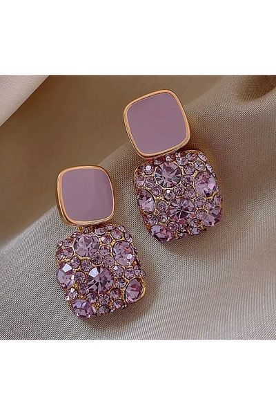 mon chemin Square Luxury Purple Stone Detailed Earrings