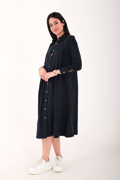 Blues Outlet Women's Side Plisseed Wide Cut Dress-Dark Blue