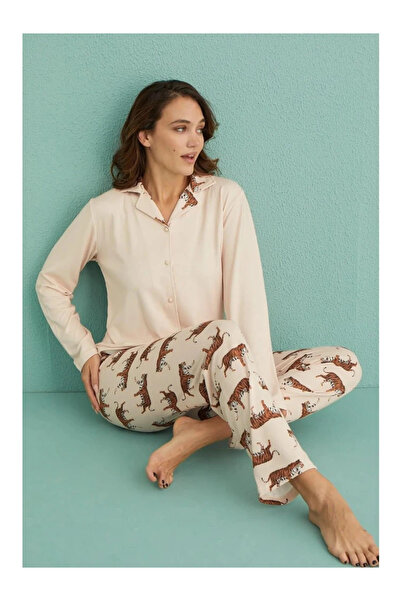 Mihra Kadın Leopar Desenli Termal Pijama Takımı