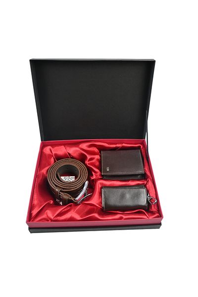 Sia Çanta Genuine Leather Groom Set - 3Pcs Belt & Wallet & Keychain Customization