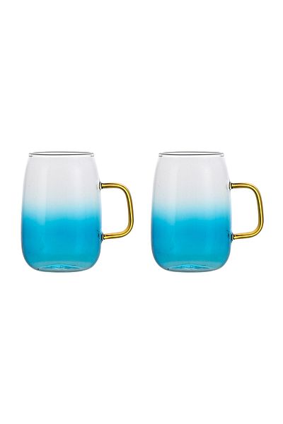 sharpdo Two Pieces 320 ml Glass Marble Cup With Yellow Handle