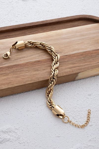 ByFlorya Jewelry Gold Colored Steel Thick Twist Chain Bracelet - Daily Use, 19+5cm