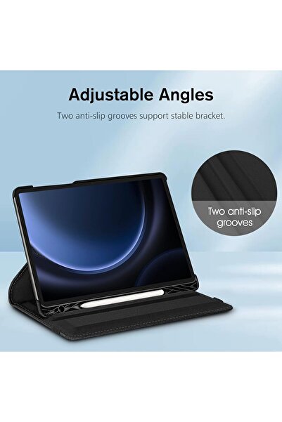 AWH Rotating Case for Samsung Galaxy Tab S9 FE 10.9"/S9 11" 2023, 360° Stand, Auto Sleep Black