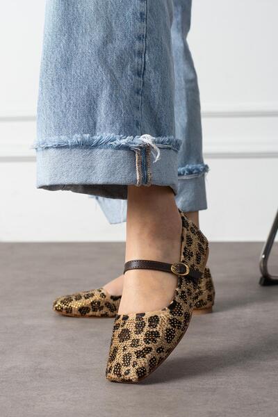 diclepolat Γυναικεία Παπούτσια Leopard Stoned Ballerina με κράνος Mary Jane Tevila