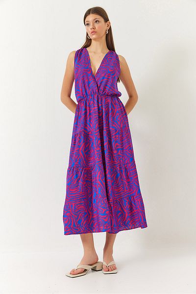 Bianco Lucci Women's Double Breasted Neckline Elastic Waist Back Rope Tie Print Dress 60261428