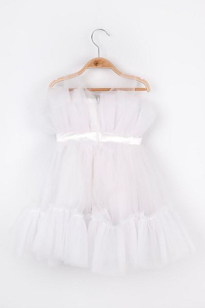 Le Mabelle Λευκή Ζώνη Λεπτομερές Κοριτσίστικο Φόρεμα Τούλι - Kendall