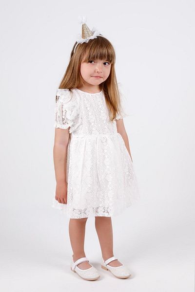 Le Mabelle Ecru Lace Short Sleeve Girl's Dress - Liona